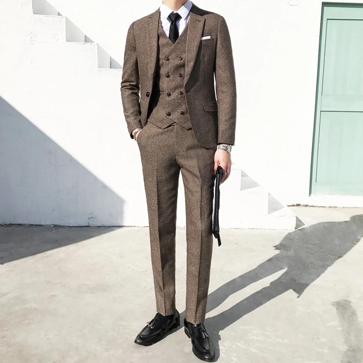 Costume homme costume d'affaires homme mariage marié trois pièces costume mariage rétro Style britan