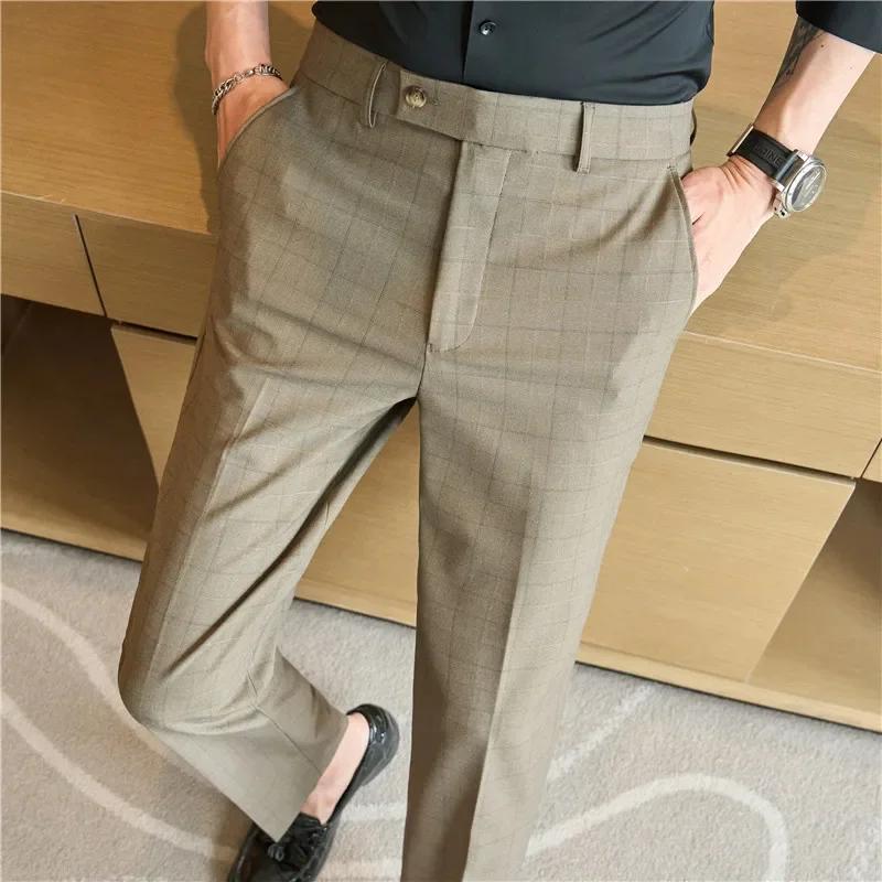 Pantalon à Carreaux Imbibé pour Homme, Vêtement de Couleur Unie, Décontracté, artificiel astique, Sl
