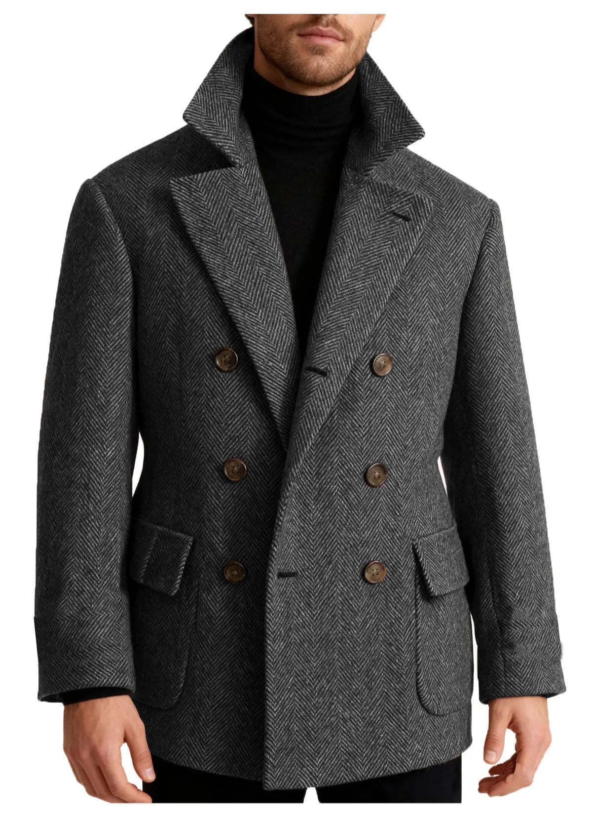 Automne homme costume manteau Double boutonnage laine chevrons Blazer à la mode décontracté affaires