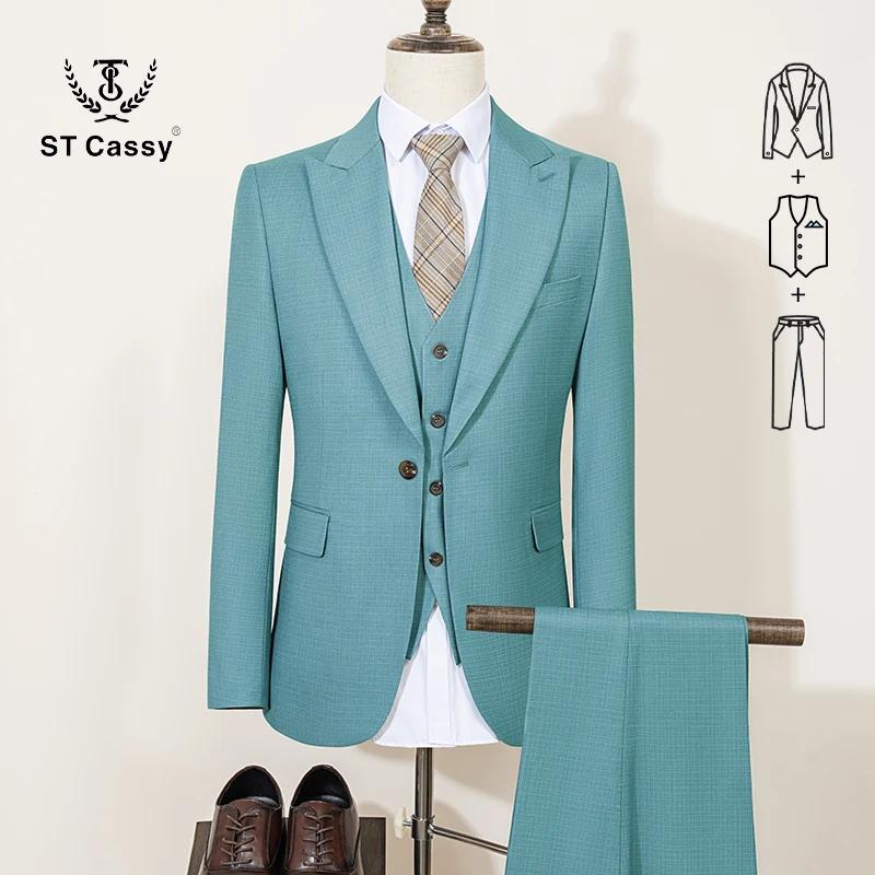 Costumes complets pour hommes, élégants, d'été, fins, respirants, vert clair, coupe ajustée, formels