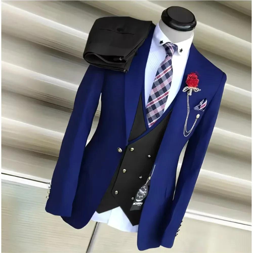 Costumes d'affaires pour hommes, marié de mariage, revers cranté, gilet à Double boutonnage, robe po