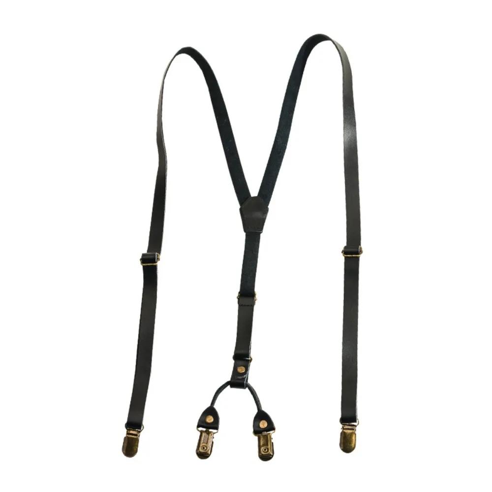 Bretelles simples de 1.5CM pour hommes, Style britannique rétro, en cuir, Clip en métal, accessoires
