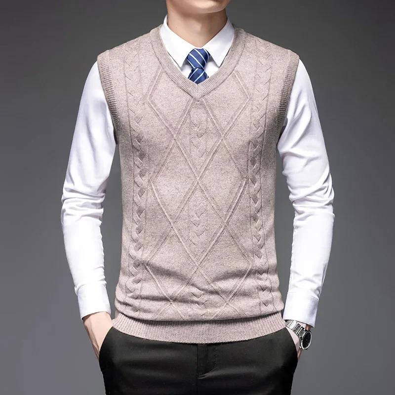 Gilet en laine haut de gamme 2026 pour homme – Pull sans manches décontracté et élégant à col en V –