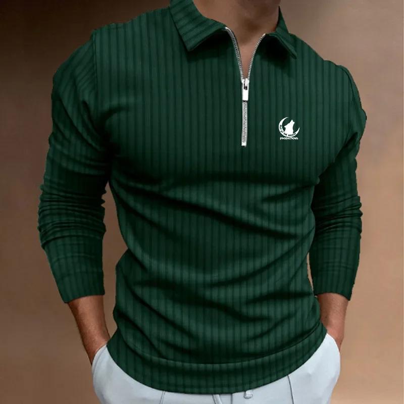Polo à rayures zippées à manches longues pour hommes, vêtements neufs