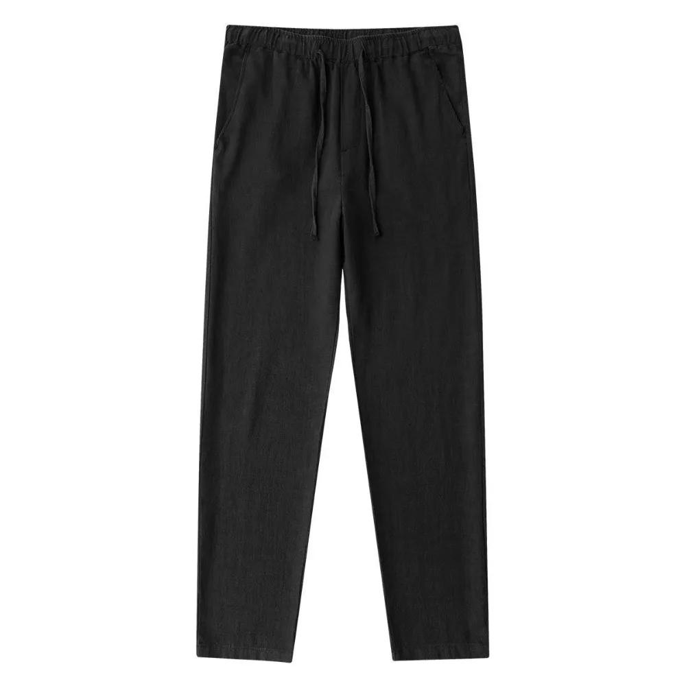 Pantalon en coton et lin pour homme, respirant, couleur unie, Fitness, Streetwear, dos avec poche, n