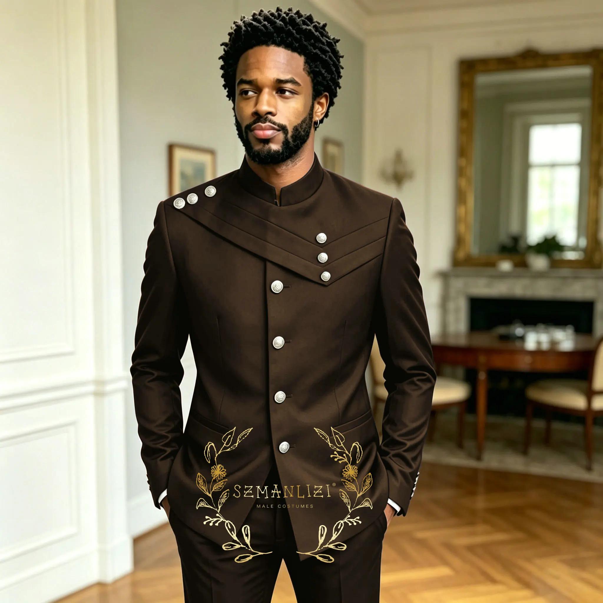 Costume vert foncé pour homme, design africain, 2 pièces, simple boutonnage, ensemble formel pour ma