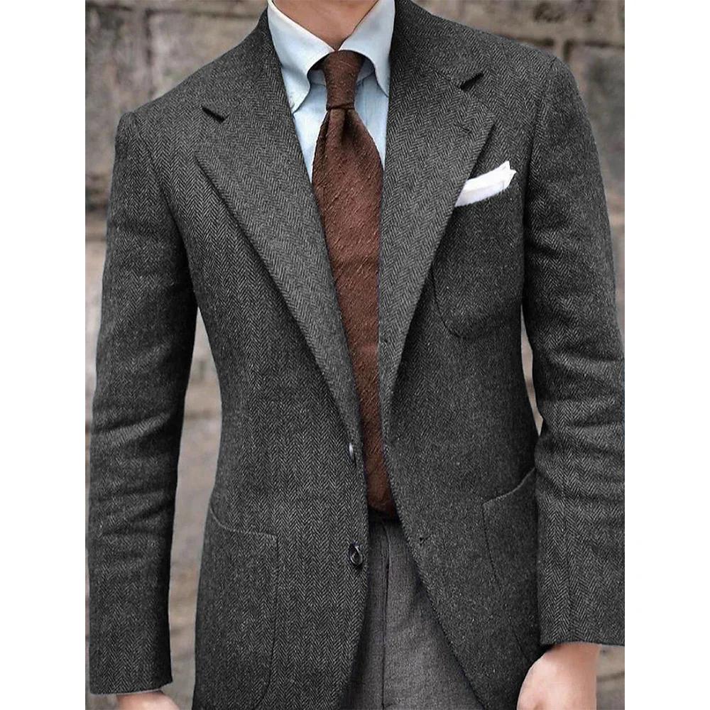 Veste de costume à chevrons pour hommes, simple boutonnage, coupe cintrée, décontractée, mode, confo