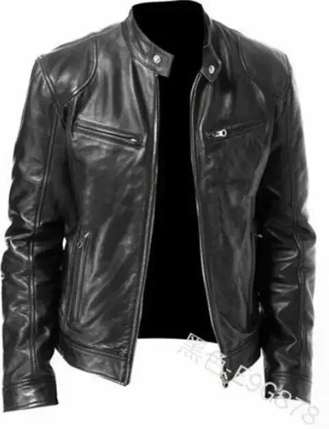 2025 veste de moto en cuir hommes col montant décontracté mince manteau court veste en polyuréthane 