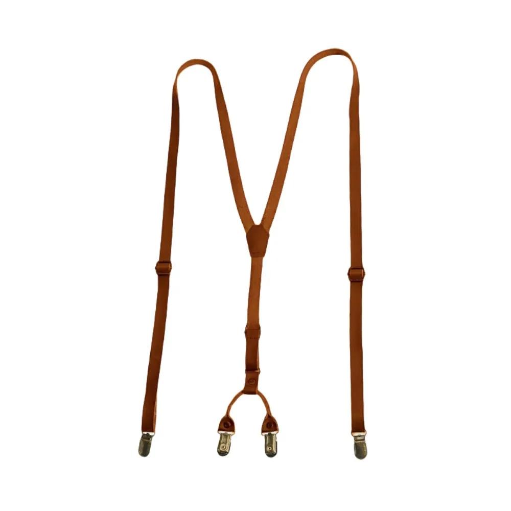 Bretelles de mode 1,5 cm pour hommes, en cuir noir rétro, style britannique, avec pinces métalliques