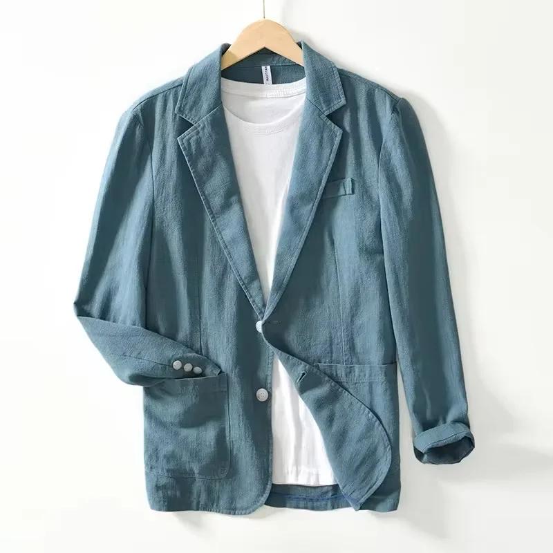 Blazer 100% coton respirant pour hommes, veste de costume noire pour l'été, vêtements d'affaires lég