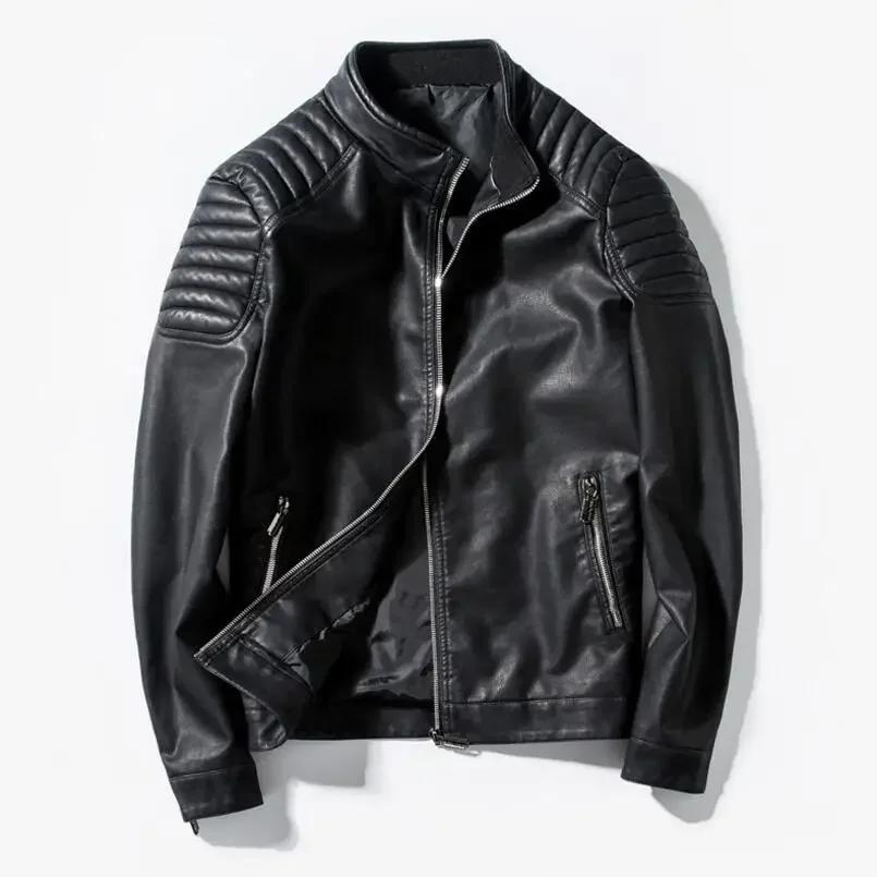 Blousons en cuir PU slim pour hommes, style moto, nouvelle mode, printemps-automne, couleur unie, dé
