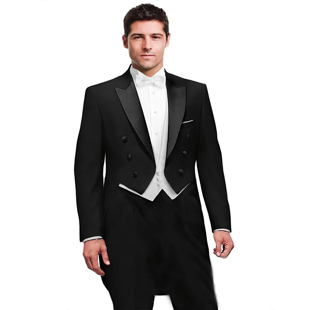 Costume 3 Pièces Homme Mariage Marié Smoking Longue Frac Veste de Cérémonie Garçon d'Honneur Bal de 