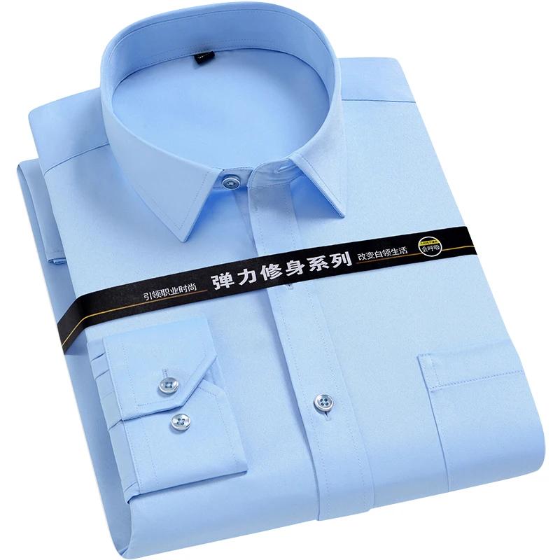 Chemise pour hommes à manches longues col montant (col Mandarin) poche plaquée unique chemises habil