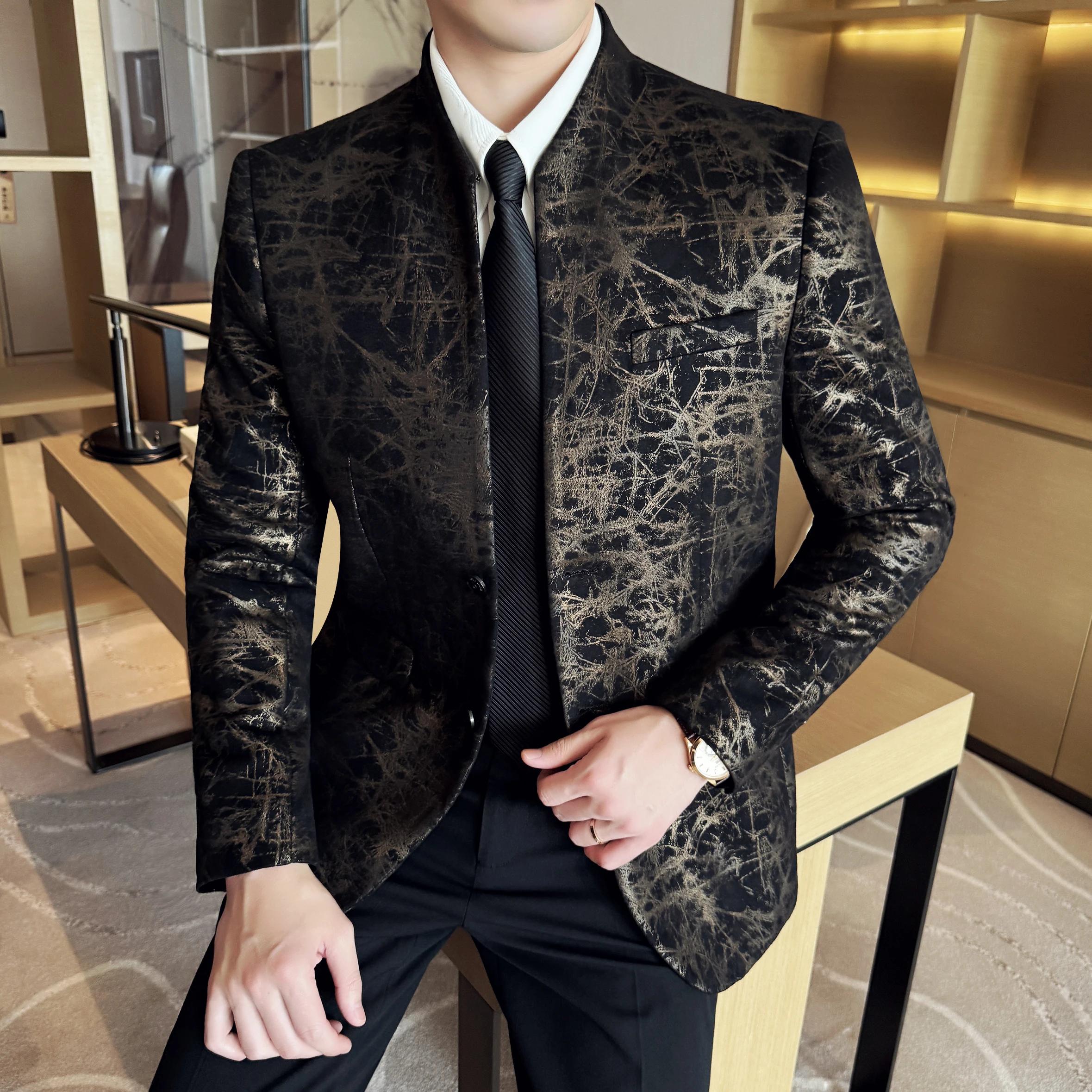 Nouveau Style chinois col montant Jacquard costume manteaux hommes mince affaires décontracté mode c