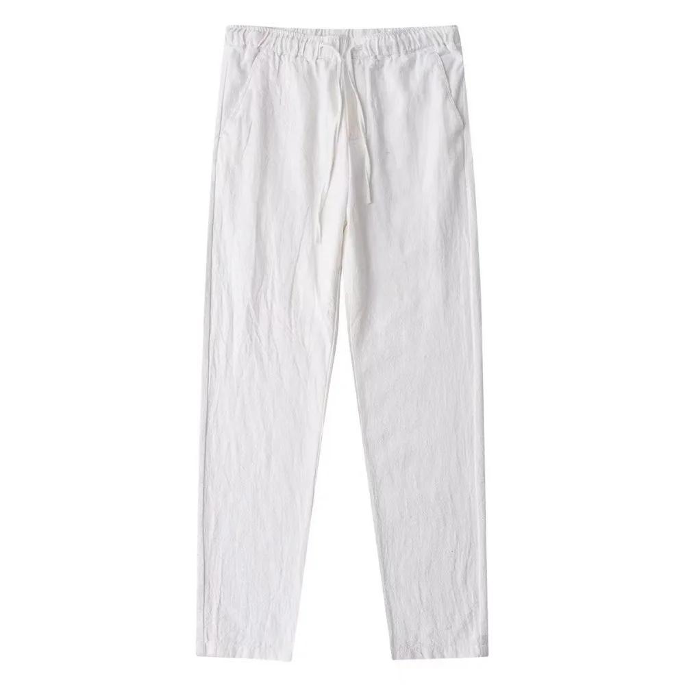 Pantalon en coton et lin pour homme, respirant, couleur unie, Fitness, Streetwear, dos avec poche, n