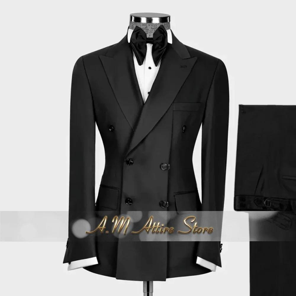 Costume élégant pour hommes, Haute Couture, noir, 2 pièces, revers à pointe, Double boutonnage, ense