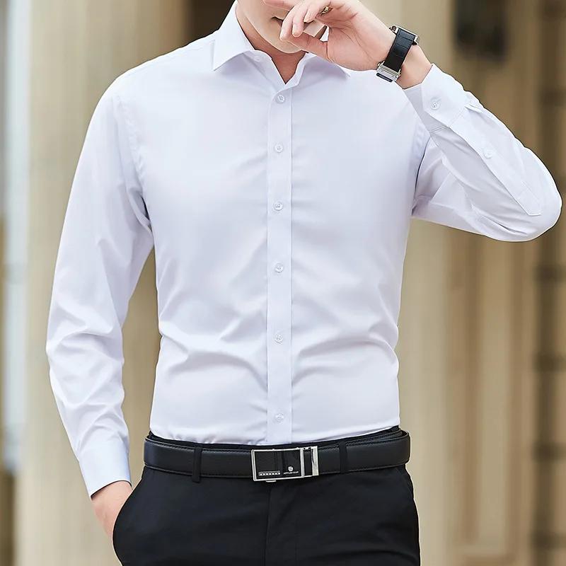 Chemise d'affaires à manches longues pour hommes, grande taille, couleur unie, mode classique, basiq