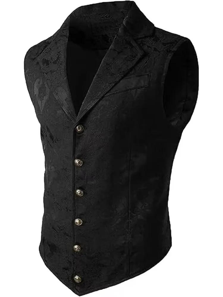 Gilet de Costume Homme Jacquard Floral Victorien, Col Revers, Simple Boutonnage, Coupe Slim, Idéal p