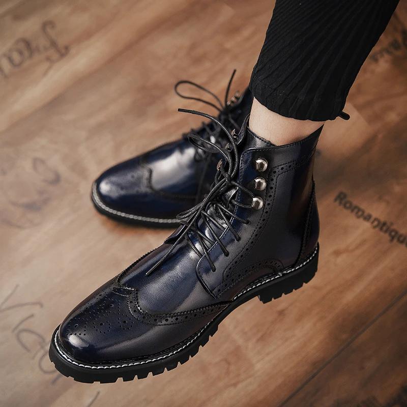 Bottes d'affaires sculptées à lacets pour hommes, Brogue haut