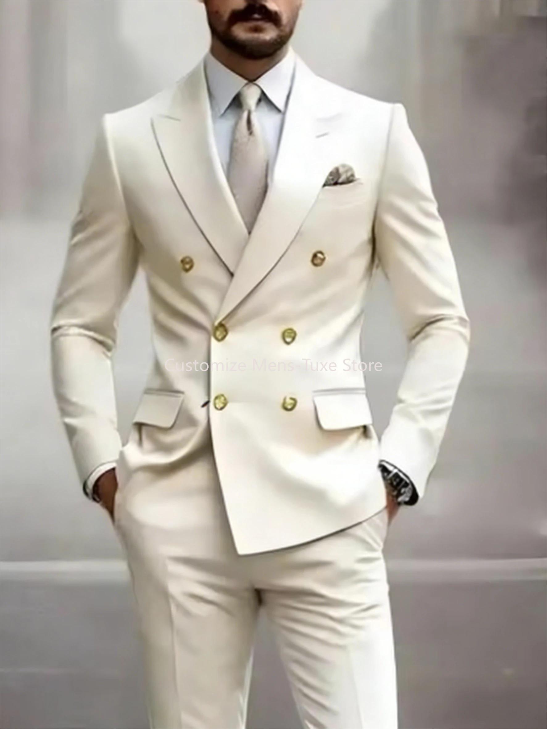 Costume de Mariage/Bal pour Homme, Style Business, Couleur Ivoire, 2 Pièces (Blazer et Pantalon) – I