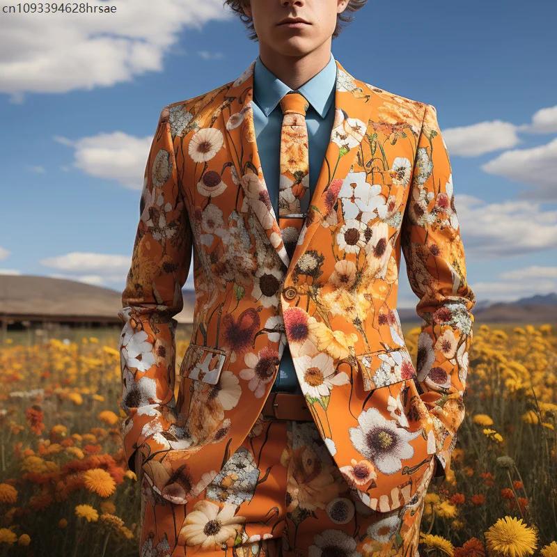 Tournesols imprimés hommes costumes décontractés manteau pantalon coloré Helianthus fête Cosplay scè