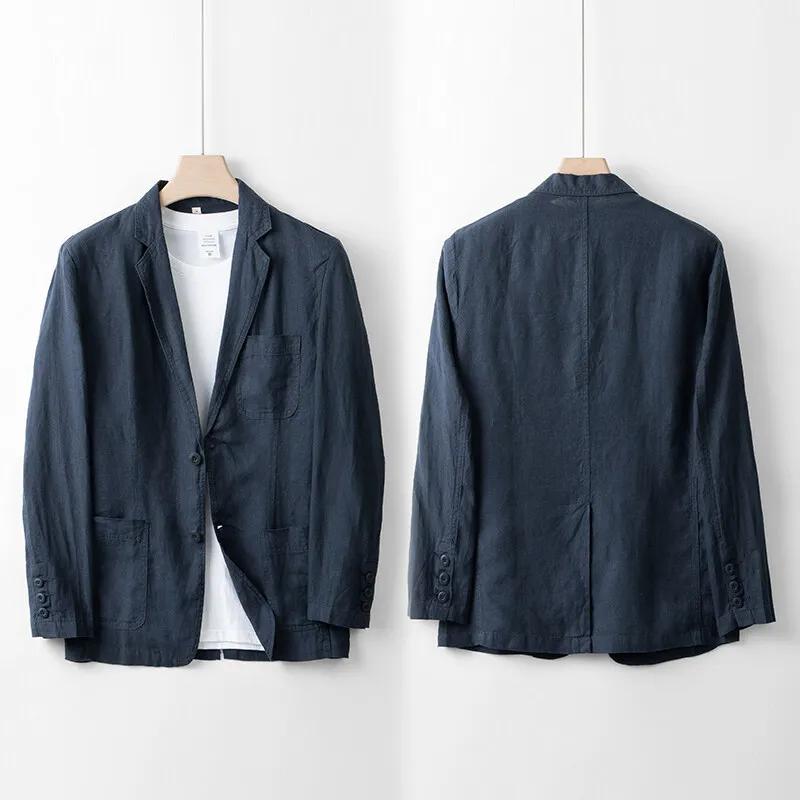 Veste de costume 100% lin pour hommes, haut d'été léger et respirant, couleur pure, léger, de luxe, 