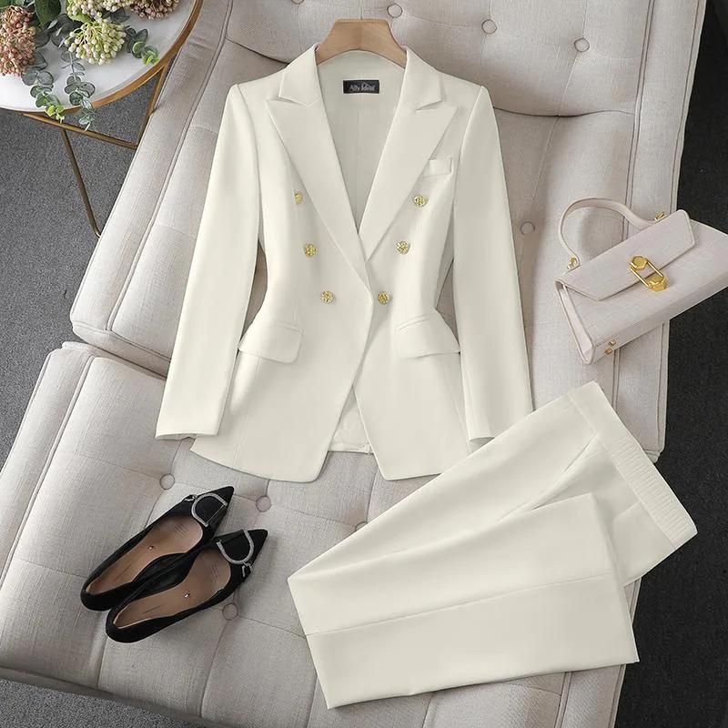Ensemble 2 pièces de mode coréenne : Blazer à col rabattu et pantalon slim à manches longues pour fe