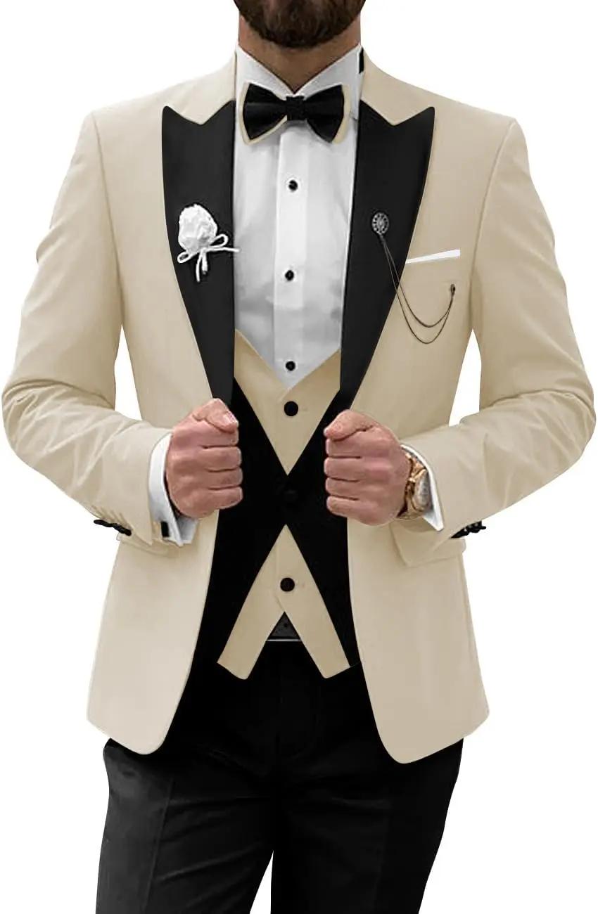 Costume de smoking pour homme, 3 pièces, coupe ajustée, pour mariage, bal de promo, costume formel p