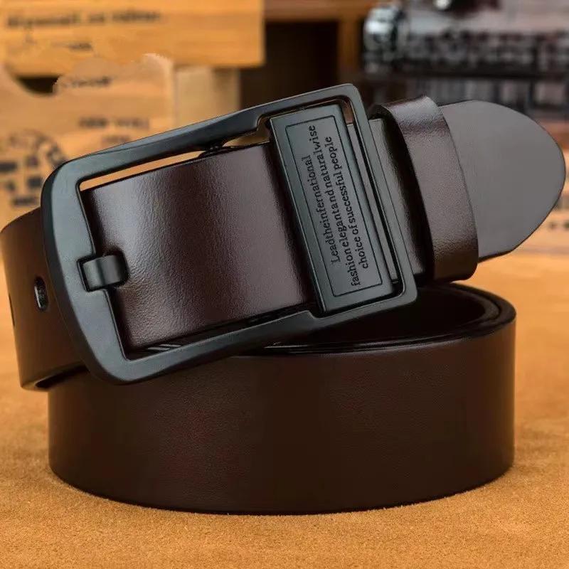 Ceinture en cuir de vachette pour hommes, broche en alliage métallique, sangle de taille décontracté