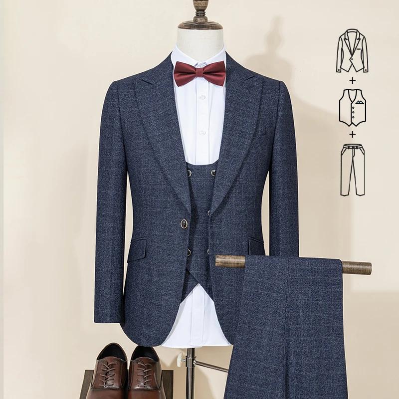 ST Cassy costume de marié de mariage (veste + gilet + pantalon) costume décontracté coupe ajustée si