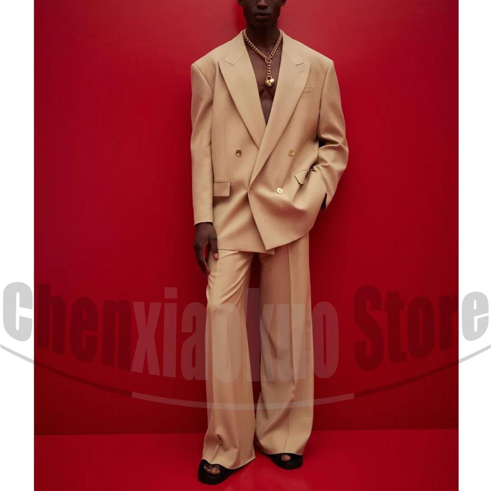 Ensemble de costume à Double boutonnage pour hommes, Blazer surdimensionné et pantalon à jambes larg