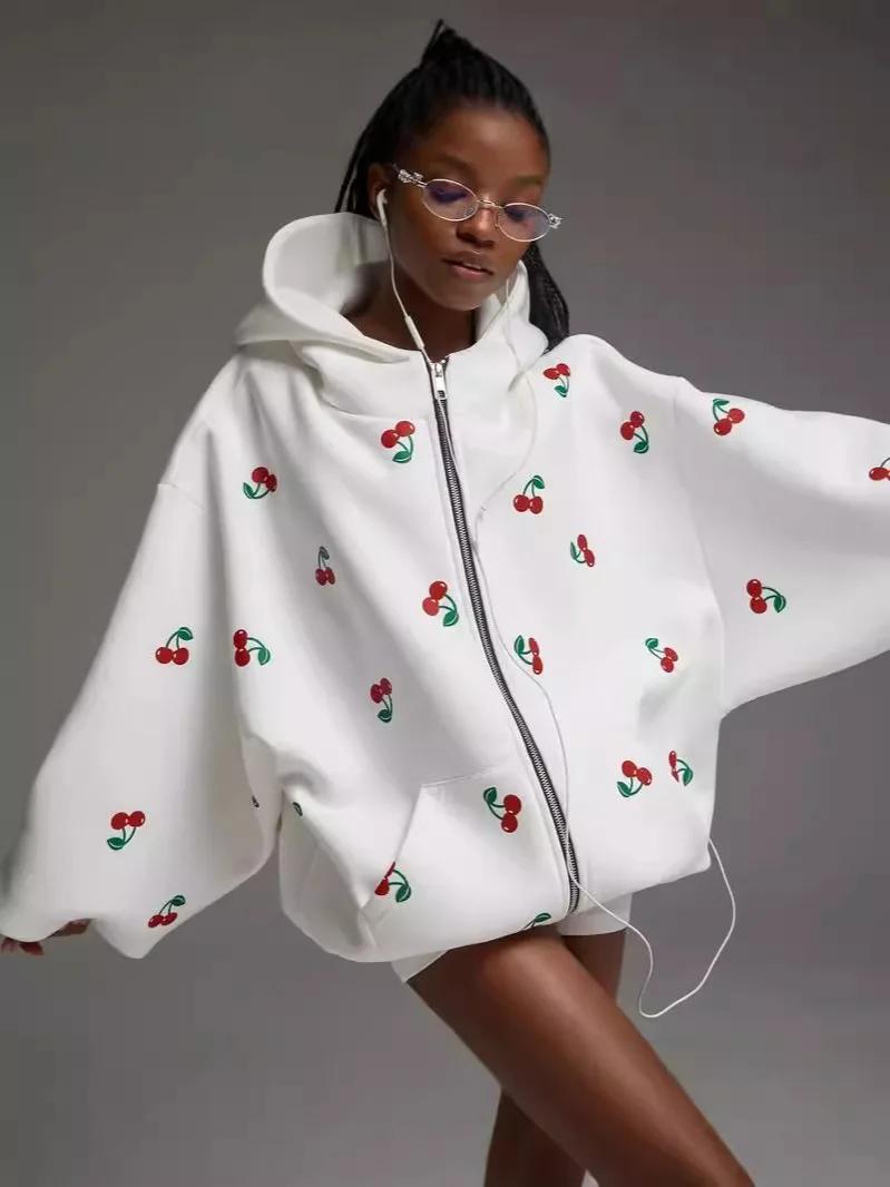 JHJN – veste à capuche imprimée cerise pour femme, mode de rue, cadeau d'anniversaire pour fille, Ch
