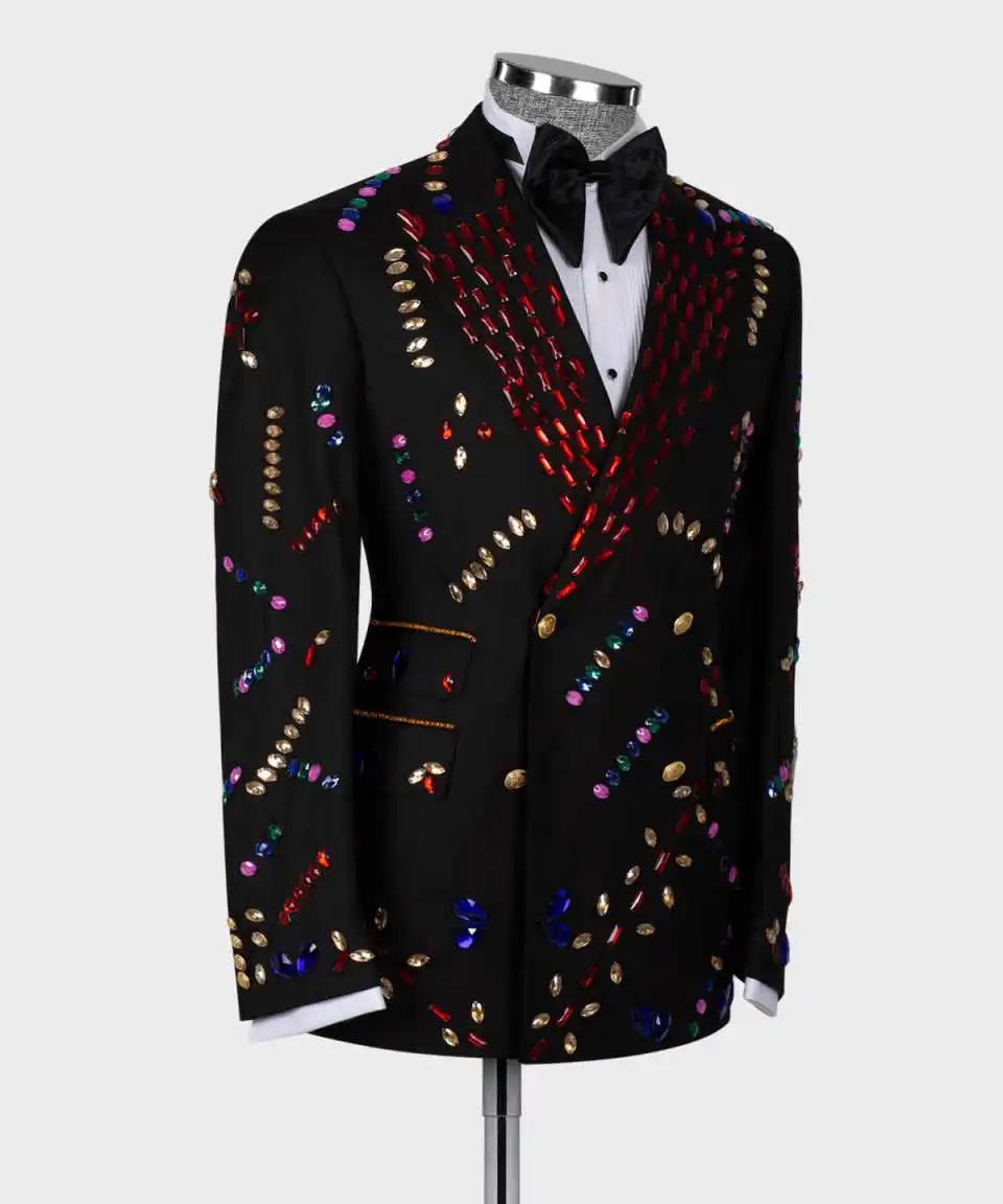 Smokings de mariage de luxe pour hommes, cristal perlé, double boutonnage, trempés, revers pointu, e