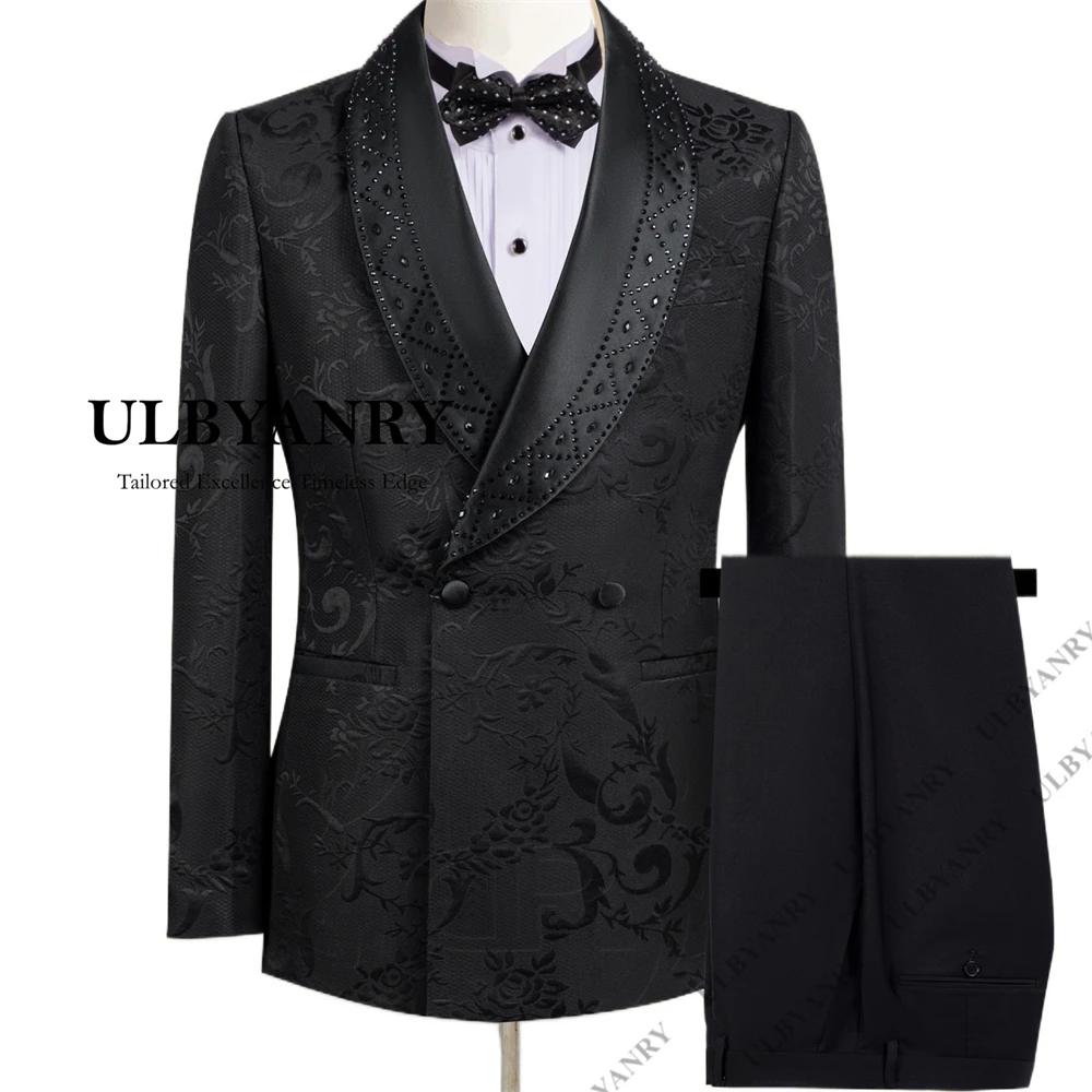 Costume formel pour homme ULBYANRY orné de cristaux, blazer croisé avec pantalon noir, costumes de m