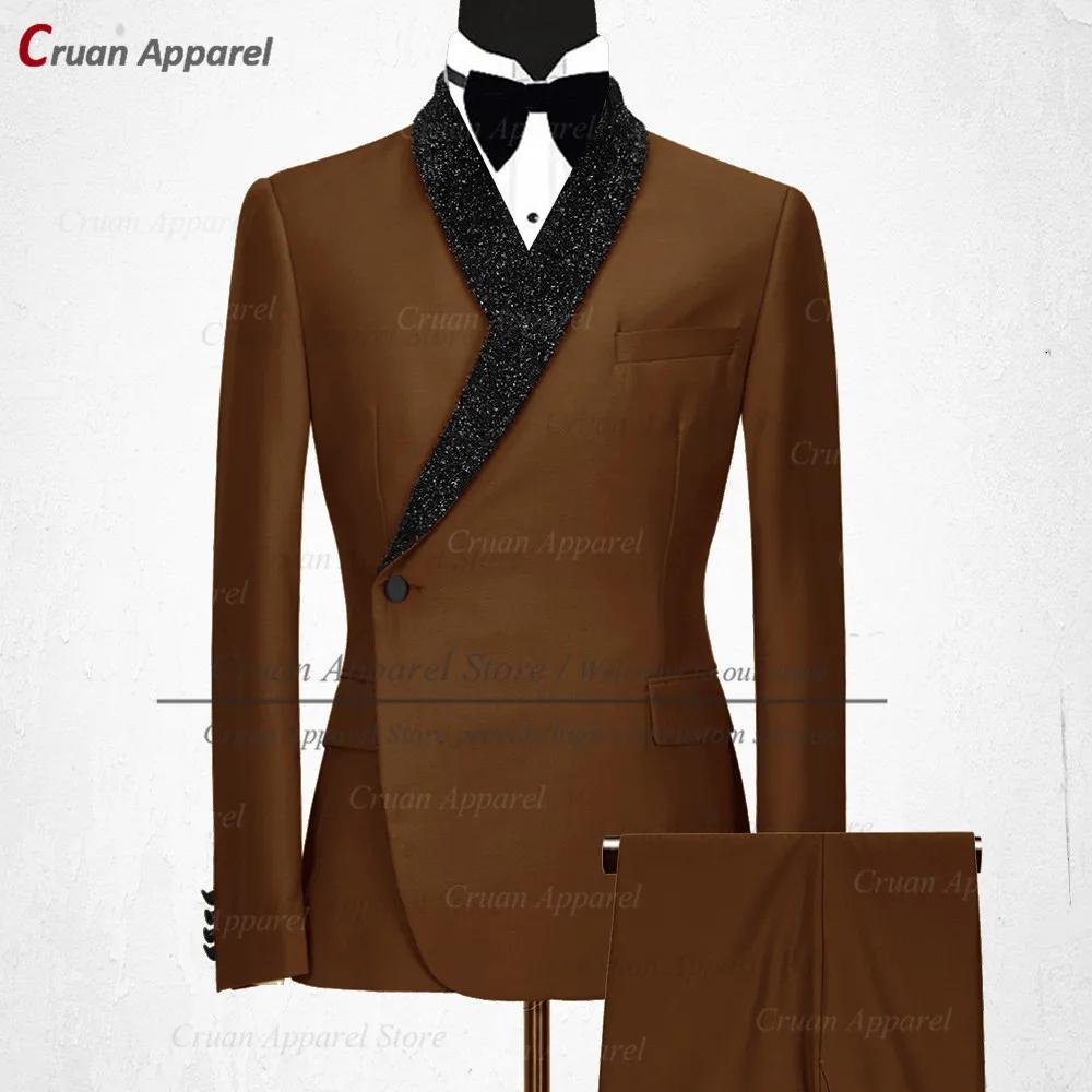 Luxe formel noir mariage hommes costume ensemble coupe ajustée garçons d'honneur marié smoking blanc nouveaux modèles brillant châle revers Blazer pantalon 2 pièces