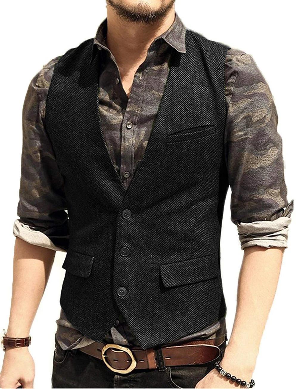Gilet de costume homme col en V élégant à col en V chevrons pour smoking et mariages