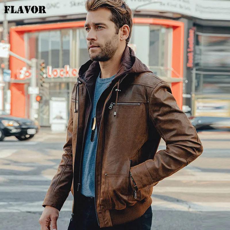 FLAVOR Veste en cuir marron pour homme