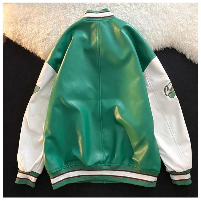 Vestes rétro américaines brodées lettre manteaux hommes moto bombe street en cuir baseball uniforme couple casual veste ample