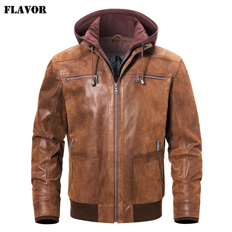 FLAVOR Veste en cuir marron pour homme