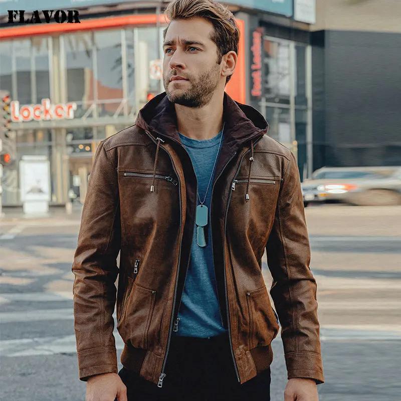 FLAVOR Veste en cuir marron pour homme