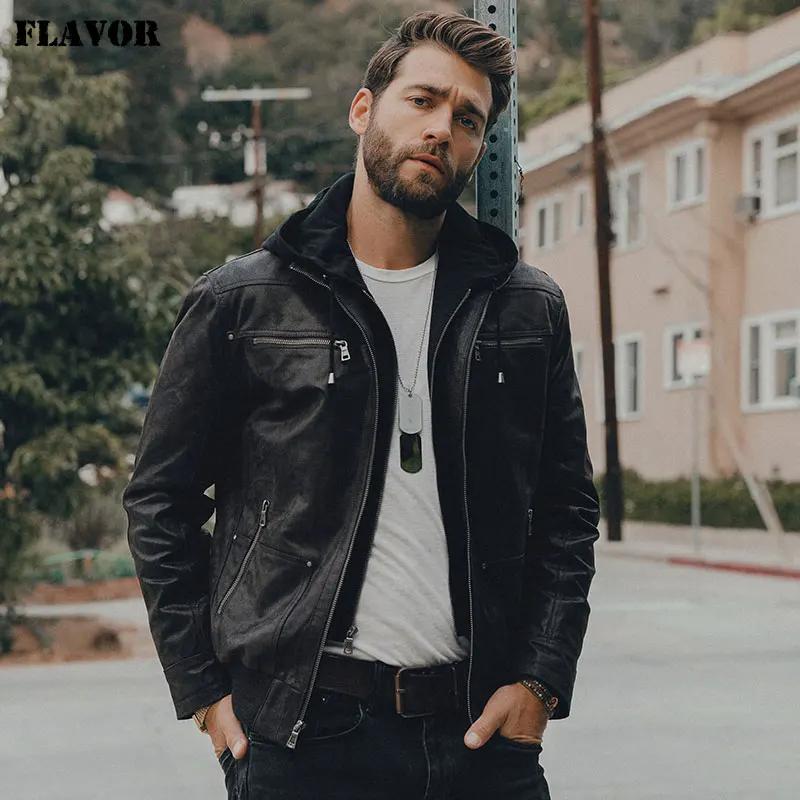 FLAVOR Veste en cuir marron pour homme