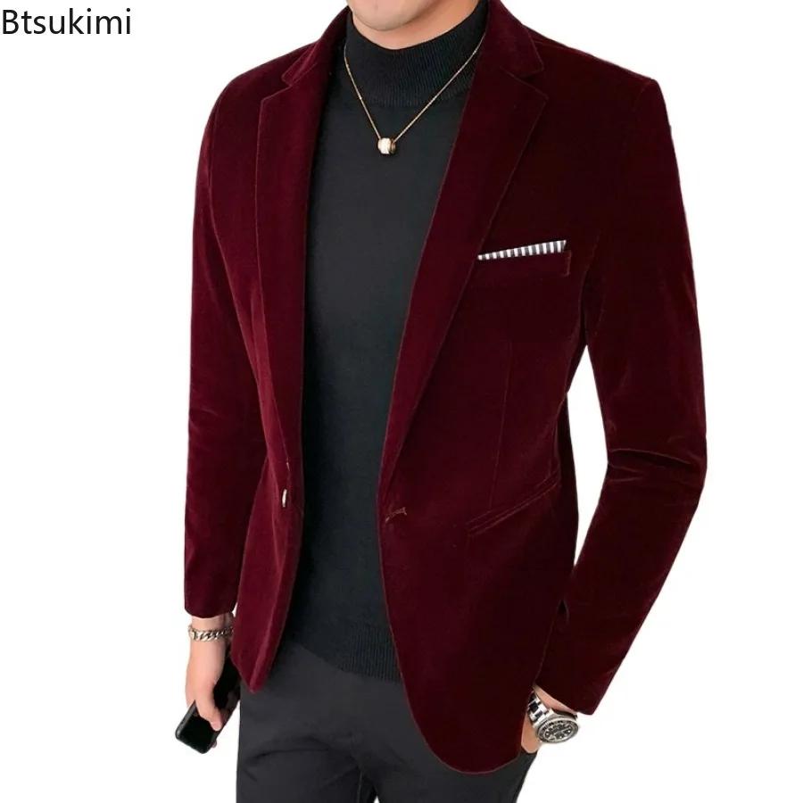 Nouveau Blazer Homme Style Coréen 2026 – Veste de Costume en Velours Luxe Tendance Décontractée Coupe Slim Formelle