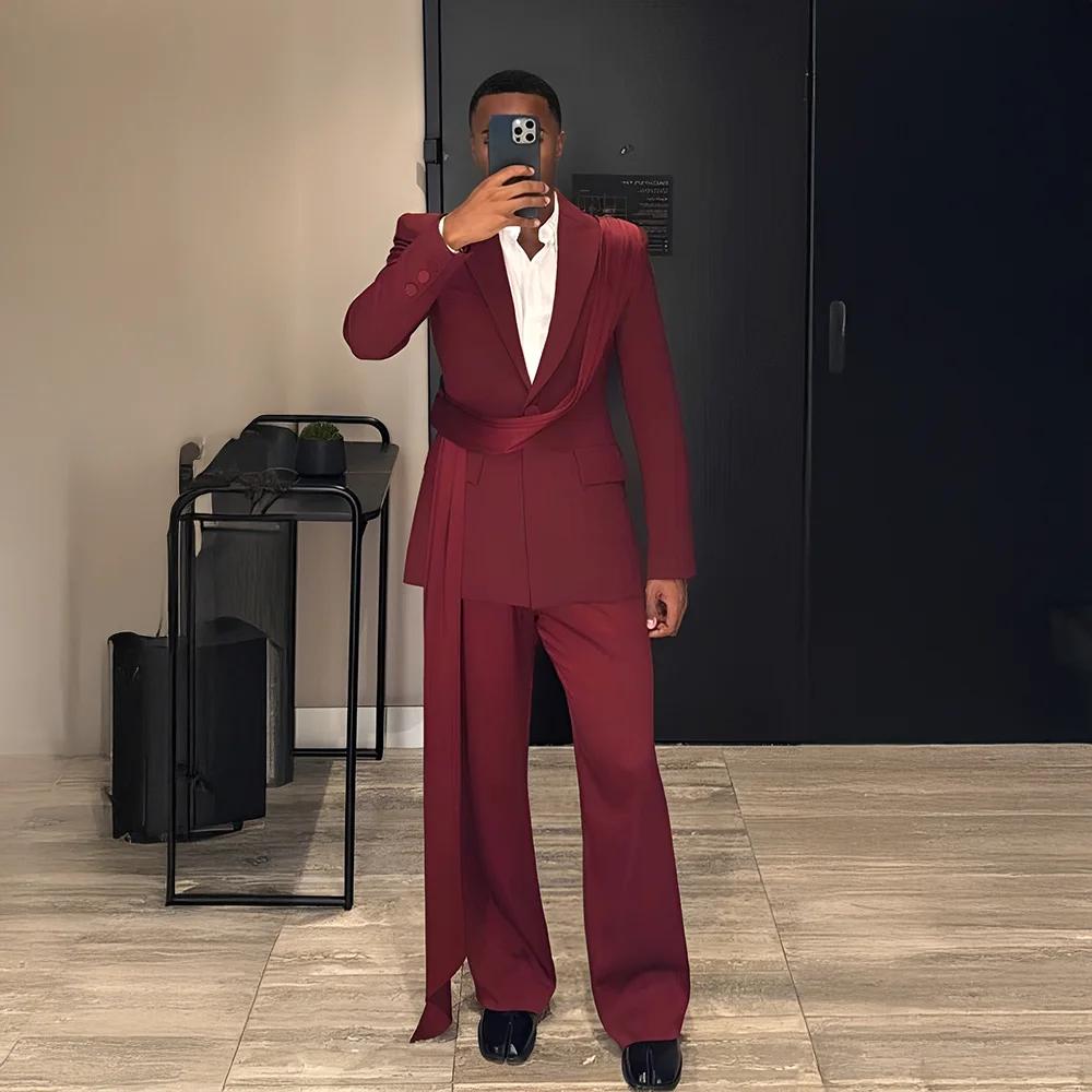 Costume 2 pièces bordeaux pour hommes