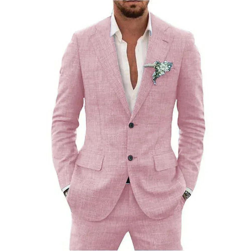 Costume décontracté en lin bleu ciel pour homme