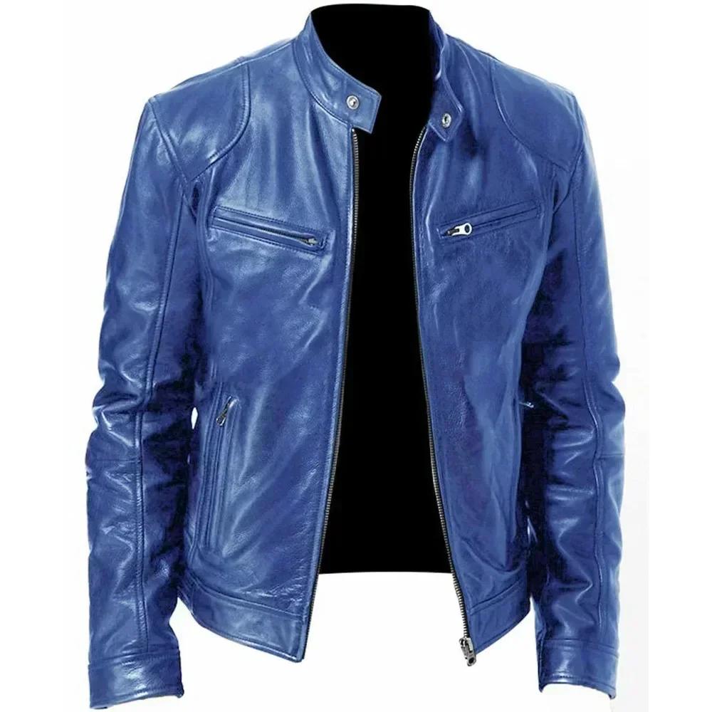 2025 veste de moto en cuir hommes col montant décontracté mince manteau court