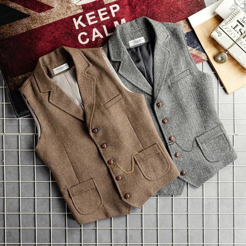 Automne et hiver hommes gilet hauts Yuppie Style laine à chevrons rétro mince chaud