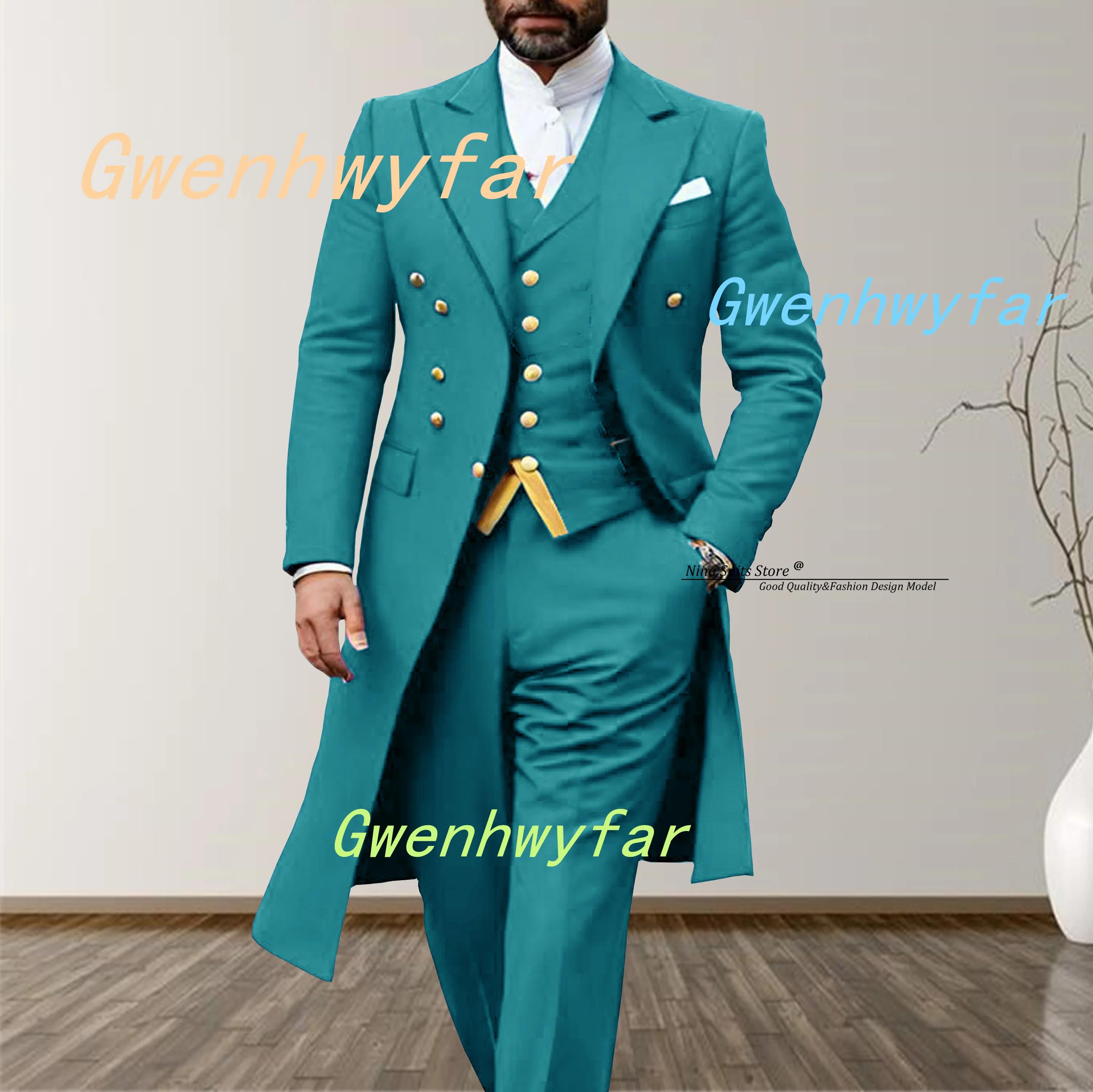 Gwenhwyfar 2026 – Nouveauté : Costume élégant 3 pièces turquoise pour homme avec gilet et pantalon décontracté