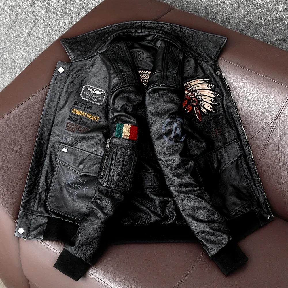 Blouson aviateur en cuir véritable pour homme