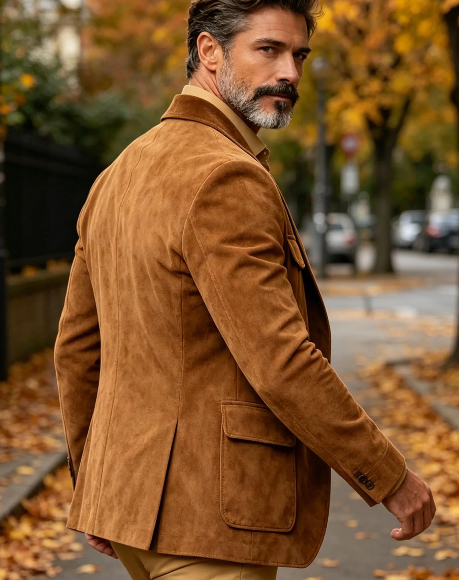 Blazer safari en daim marron pour homme