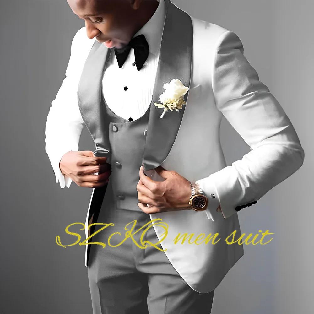 Costume de smoking de mariage blanc pour hommes